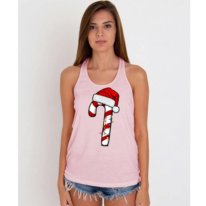 Christmas Candy Cane Holiday Women's Knotted Racerback Tank