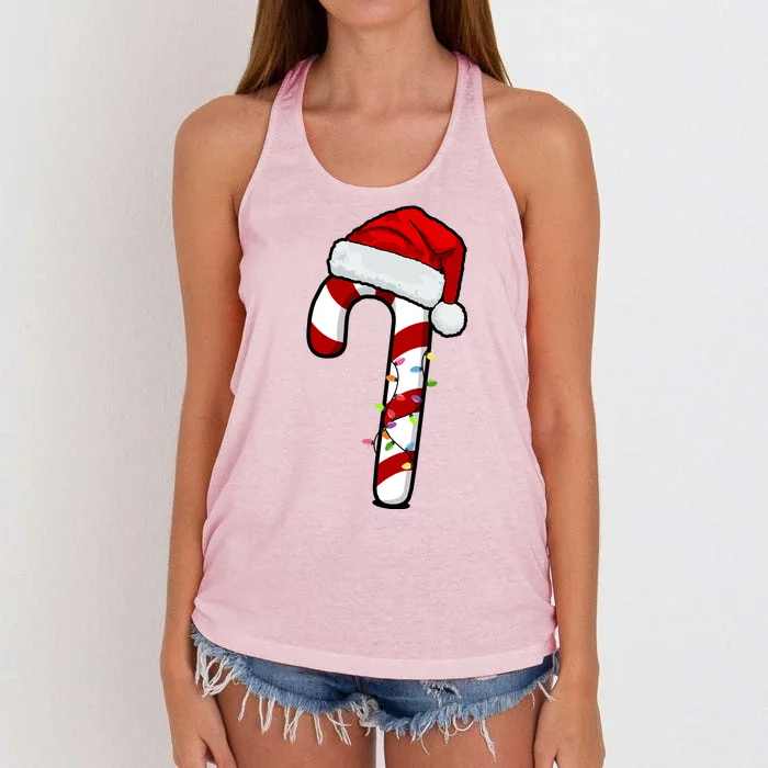 Christmas Candy Cane Holiday Women's Knotted Racerback Tank