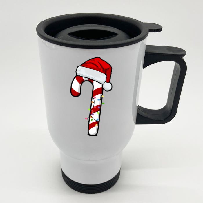 Christmas Candy Cane Holiday Front & Back Stainless Steel Travel Mug