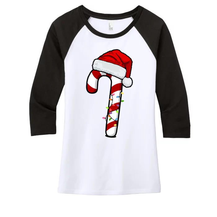 Christmas Candy Cane Holiday Women's Tri-Blend 3/4-Sleeve Raglan Shirt