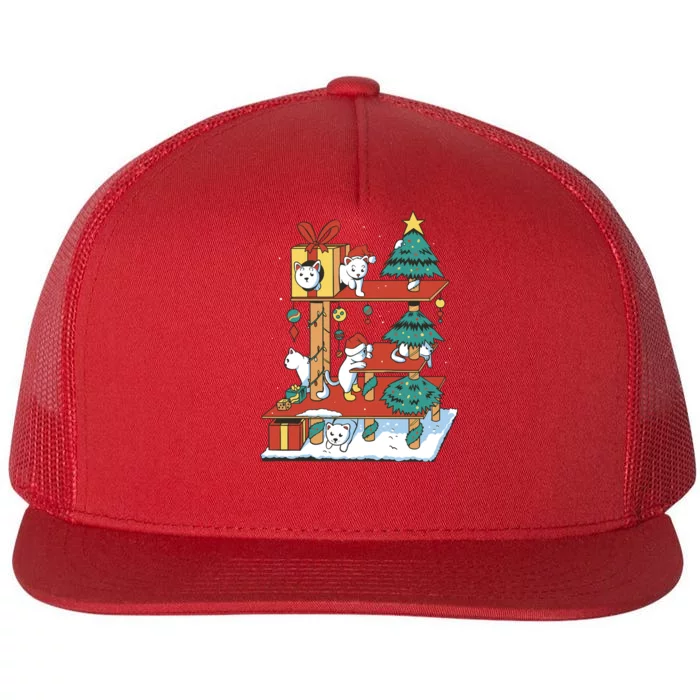 Cathouse Christmas Cat Tree Flat Bill Trucker Hat