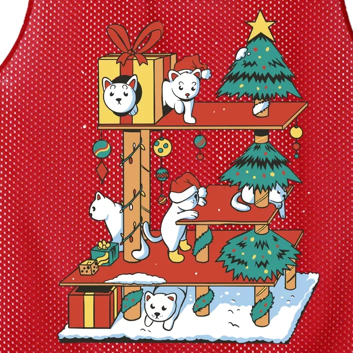 Cathouse Christmas Cat Tree Mesh Reversible Basketball Jersey Tank