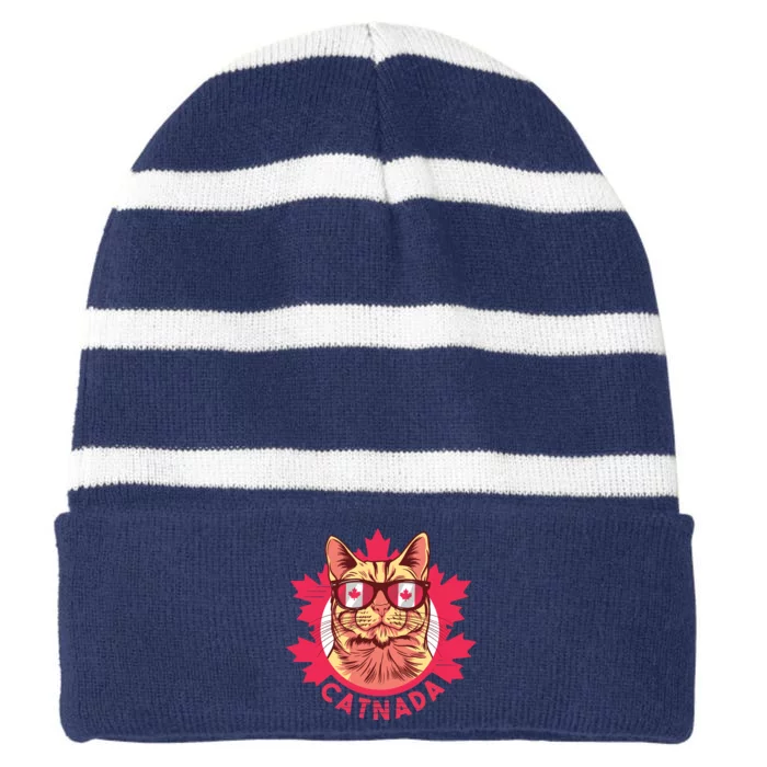 Canadian Cat Striped Beanie with Solid Band