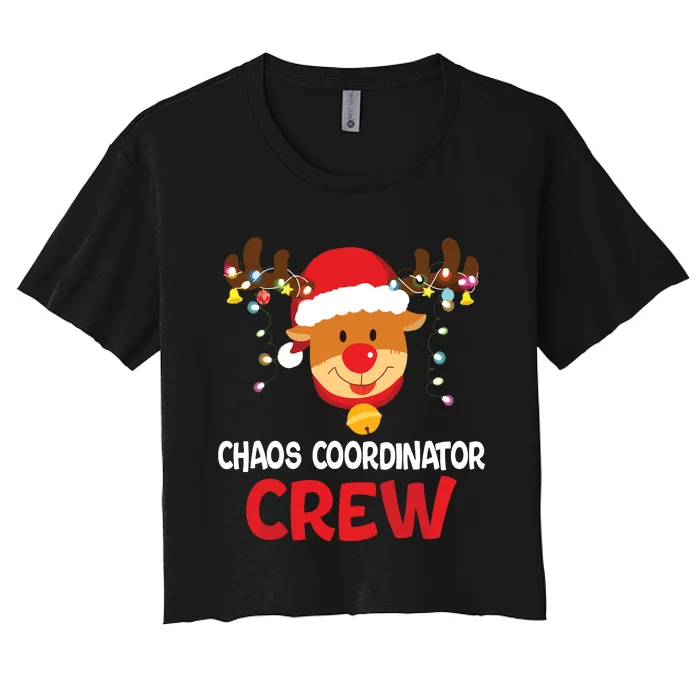 Chaos Coordinator Crew Reindeer Santa Hat Christmas Lights Women's Crop Top Tee