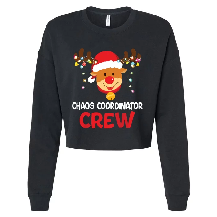 Chaos Coordinator Crew Reindeer Santa Hat Christmas Lights Cropped Pullover Crew