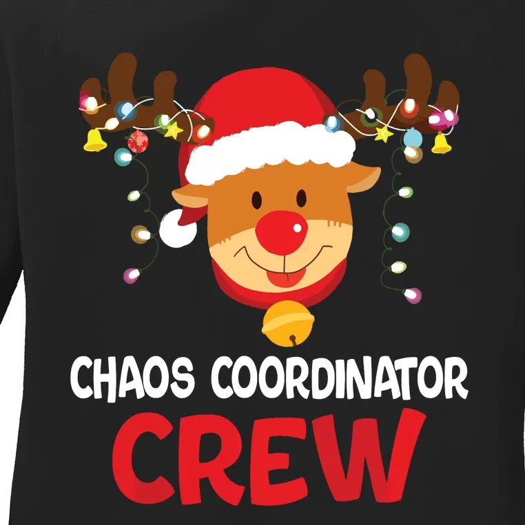 Chaos Coordinator Crew Reindeer Santa Hat Christmas Lights Ladies Long Sleeve Shirt