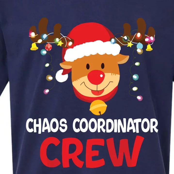 Chaos Coordinator Crew Reindeer Santa Hat Christmas Lights Sueded Cloud Jersey T-Shirt