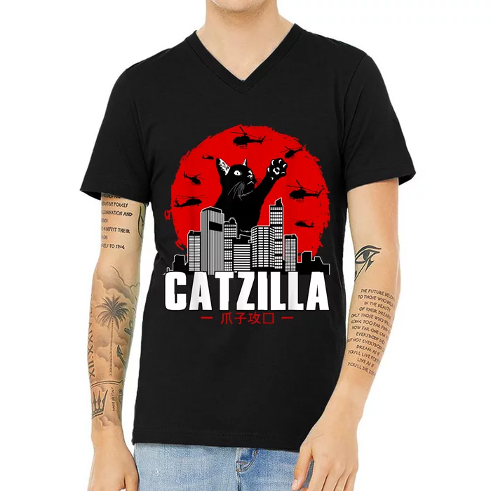 Catzilla Cute Cat Stuff For Cat Lover Cat Mom Cat Dad V-Neck T-Shirt