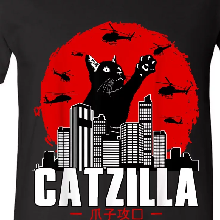 Catzilla Cute Cat Stuff For Cat Lover Cat Mom Cat Dad V-Neck T-Shirt