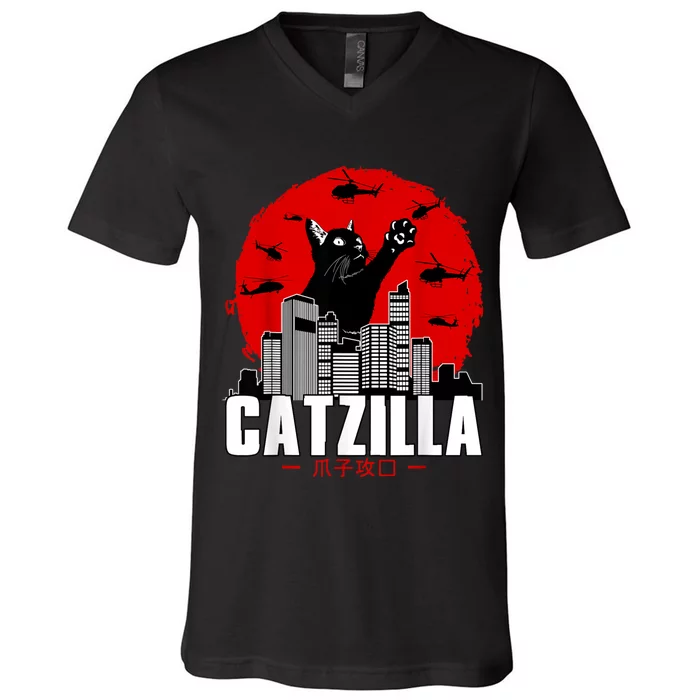 Catzilla Cute Cat Stuff For Cat Lover Cat Mom Cat Dad V-Neck T-Shirt