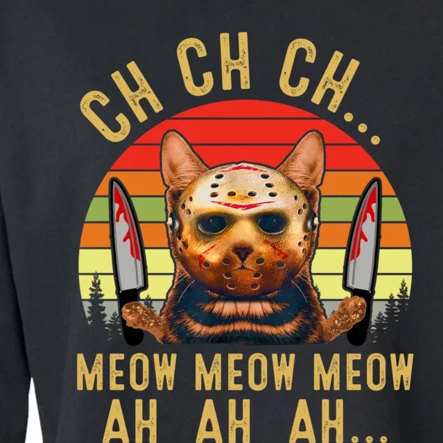 Ch Ch Ch Meow Meow Ah Ah Ah Funny Scary Friday Cat Costume Cropped Pullover Crew