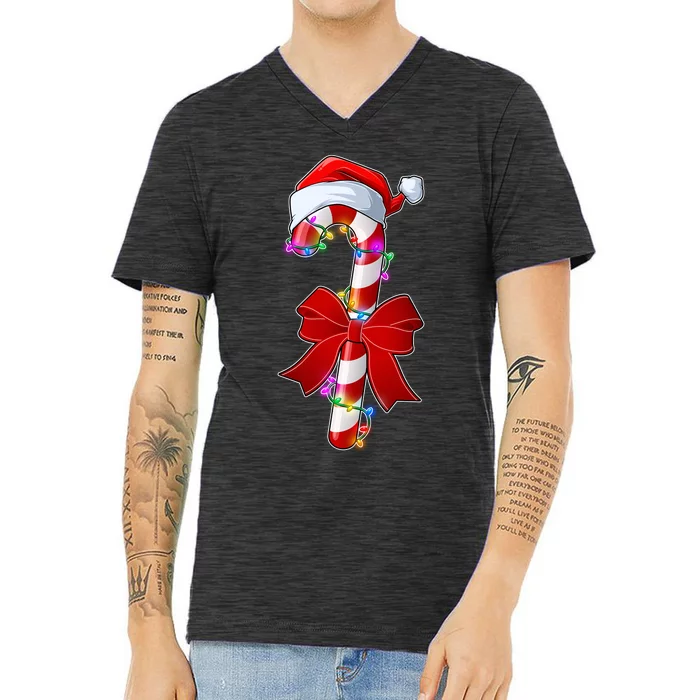 Cute Christmas Candy Cane V-Neck T-Shirt