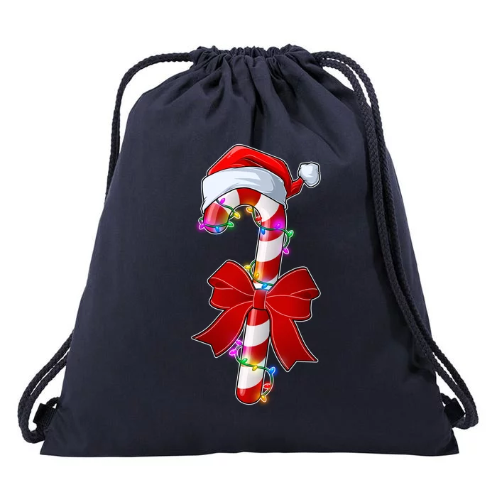 Cute Christmas Candy Cane Drawstring Bag