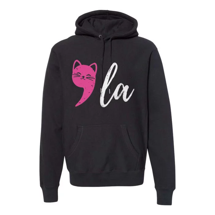 Cute Cat Comma La Kamala Harris For President 2024 Election Premium Hoodie