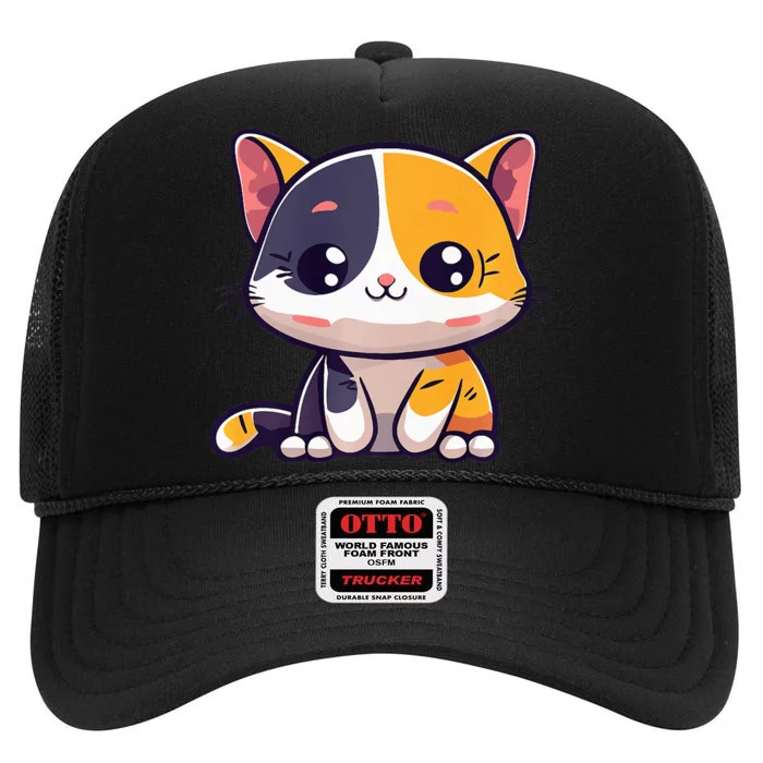 Calico Cat Cute Kitty Pet Kitten Owner Purr Meow Mom Mother High Crown Mesh Trucker Hat