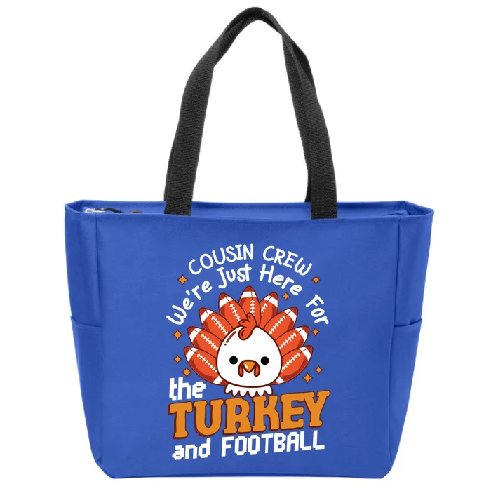 Cousin Crew Cute Turkey Football Feathers Happy Thanksgiving Gift Zip Tote Bag