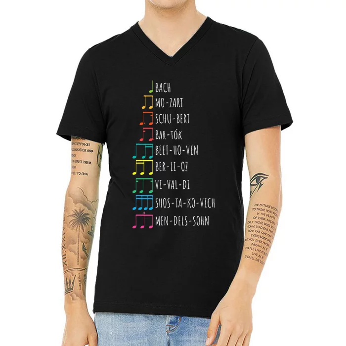 Classic Composers Classical Music Musical Notes V-Neck T-Shirt