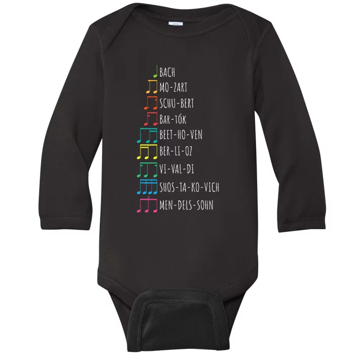 Classic Composers Classical Music Musical Notes Baby Long Sleeve Bodysuit