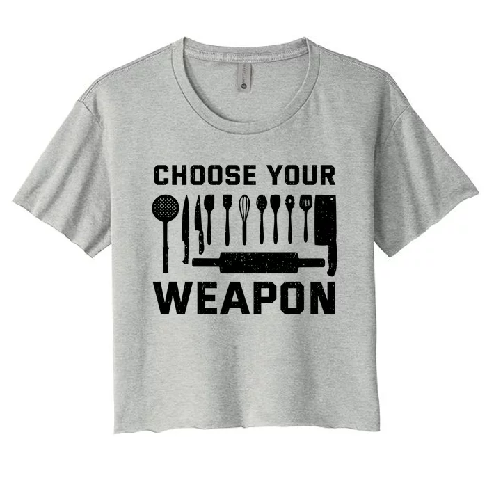 Chef Cook Cooking Choose Your Weapon Kitchen Knife Fork Gift Women's Crop Top Tee