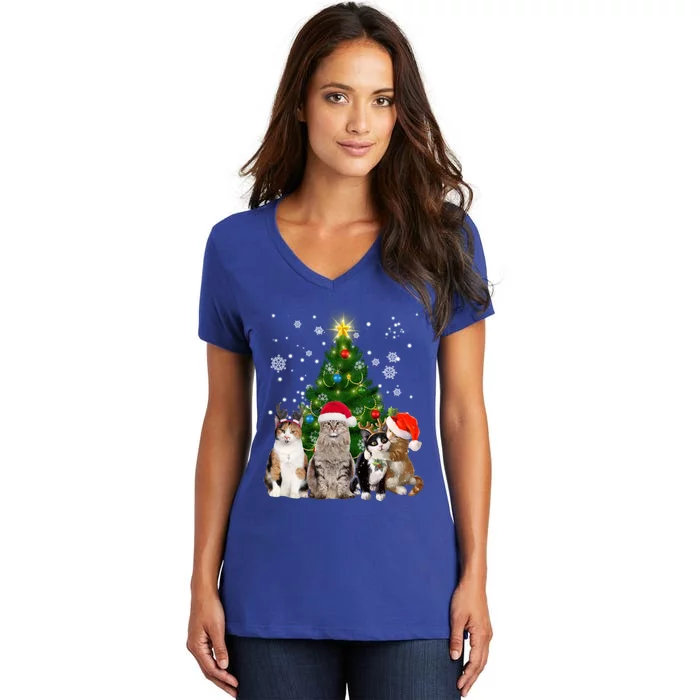 Cute Cat Christmas Tree Cat Lover Xmas Cat Mom Gift Women's V-Neck T-Shirt