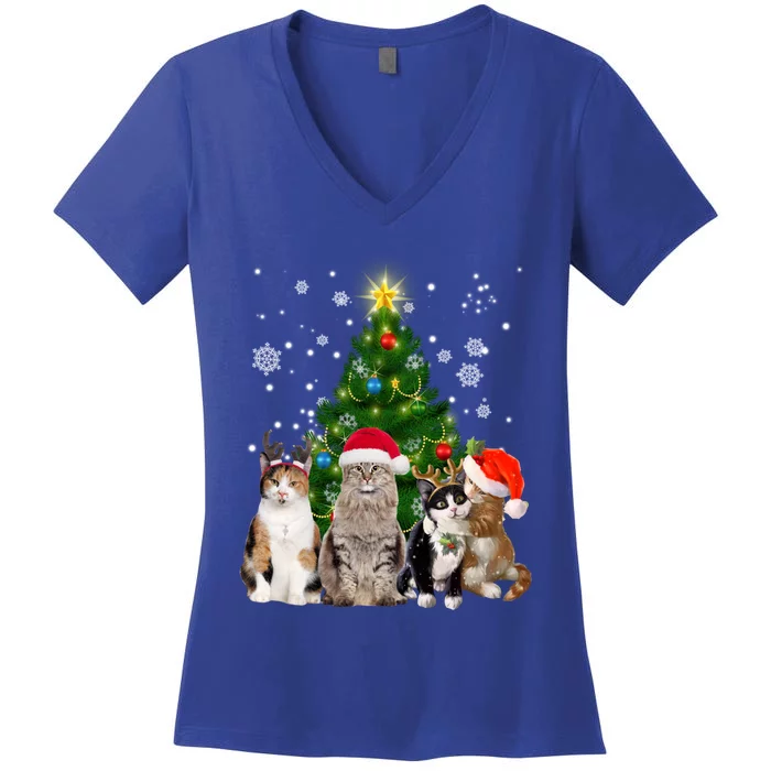 Cute Cat Christmas Tree Cat Lover Xmas Cat Mom Gift Women's V-Neck T-Shirt