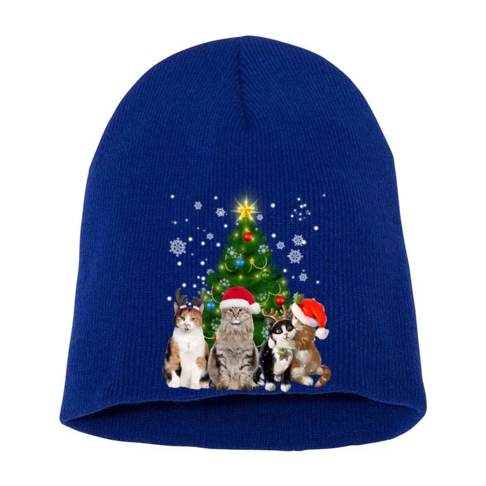 Cute Cat Christmas Tree Cat Lover Xmas Cat Mom Gift Short Acrylic Beanie