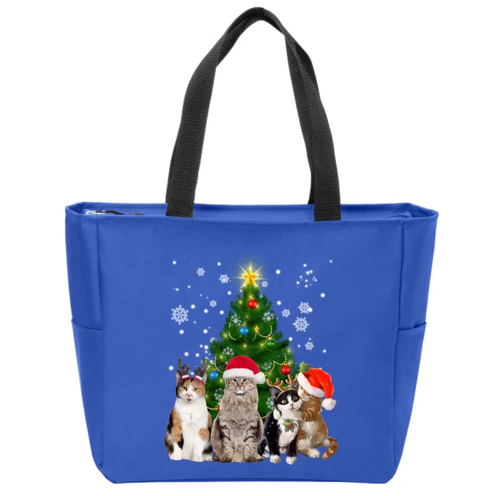 Cute Cat Christmas Tree Cat Lover Xmas Cat Mom Gift Zip Tote Bag