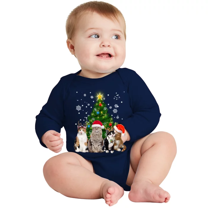 Cute Cat Christmas Tree Cat Lover Xmas Cat Mom Gift Baby Long Sleeve Bodysuit