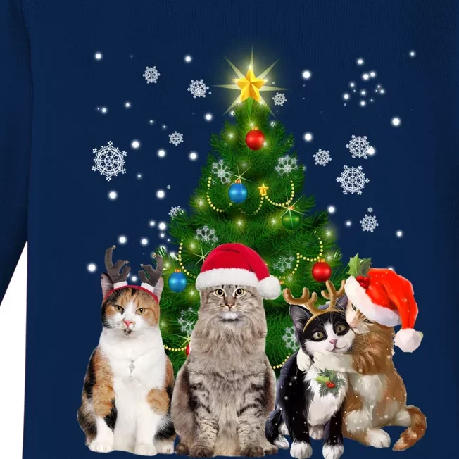 Cute Cat Christmas Tree Cat Lover Xmas Cat Mom Gift Baby Long Sleeve Bodysuit