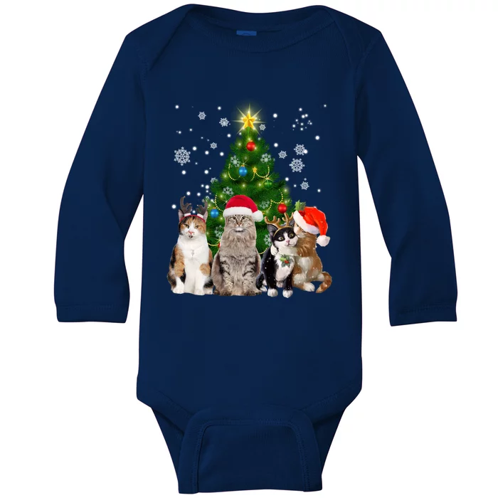 Cute Cat Christmas Tree Cat Lover Xmas Cat Mom Gift Baby Long Sleeve Bodysuit