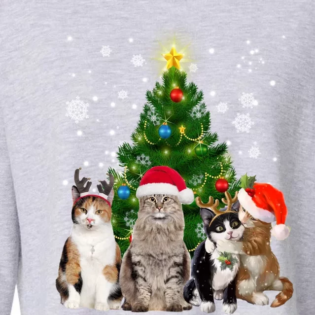 Cute Cat Christmas Tree Cat Lover Xmas Cat Mom Gift Cropped Pullover Crew