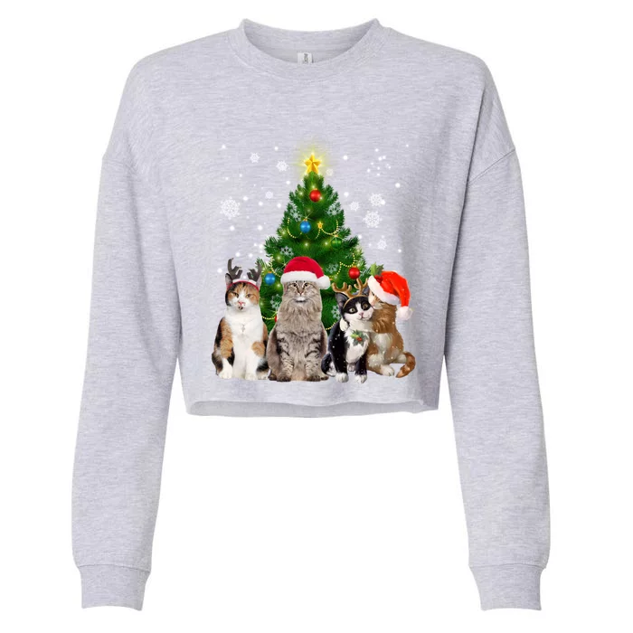 Cute Cat Christmas Tree Cat Lover Xmas Cat Mom Gift Cropped Pullover Crew