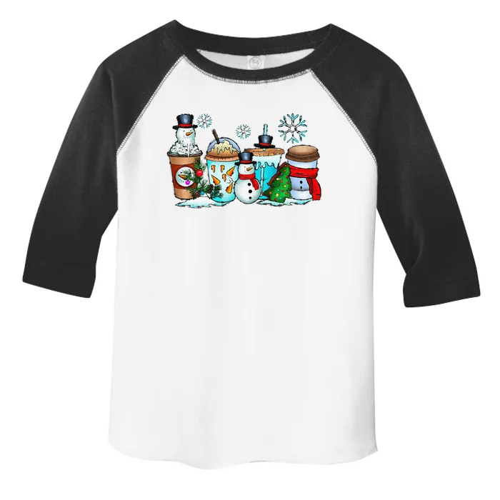 Christmas Coffee Cups Snowman Retro Groovy Xmas Tree Cookies Toddler Fine Jersey T-Shirt