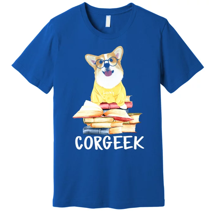 Corgeek Cute Corgi Geek Dog Pun Bookworm Bookish Reader Joke Cool Gift Premium T-Shirt