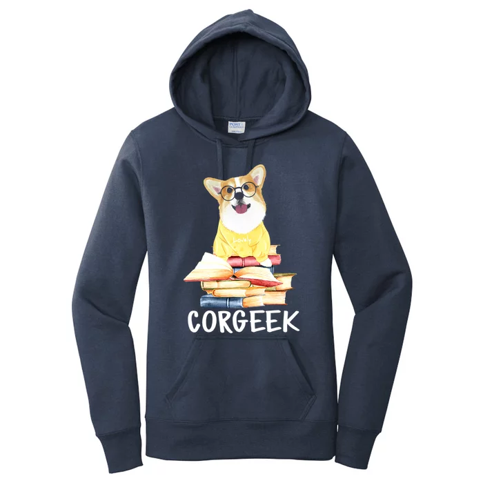 Corgeek Cute Corgi Geek Dog Pun Bookworm Bookish Reader Joke Cool Gift Women's Pullover Hoodie