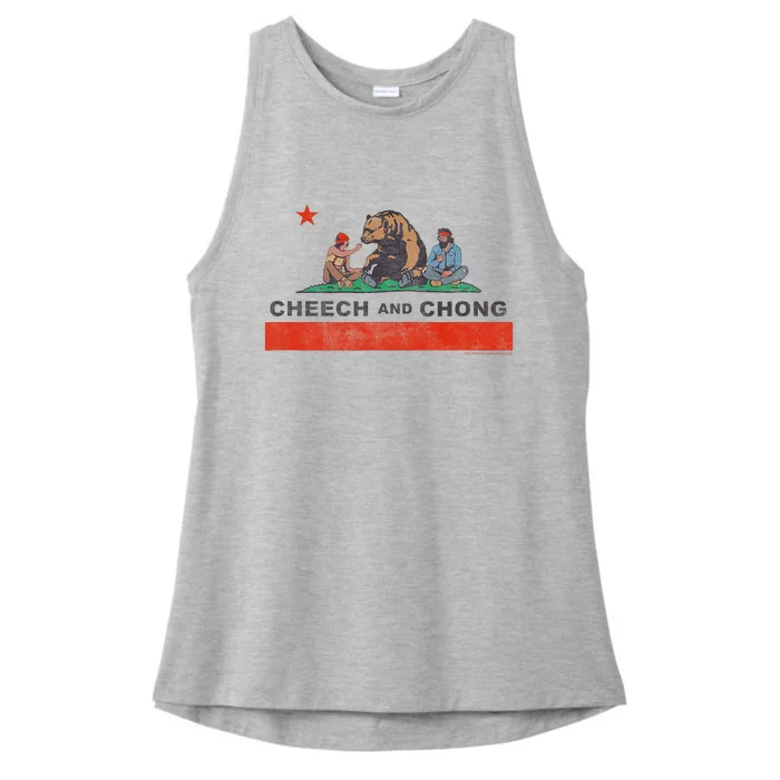 Cheech & Chong Chilling In California Republic Flag Ladies Tri-Blend Wicking Tank