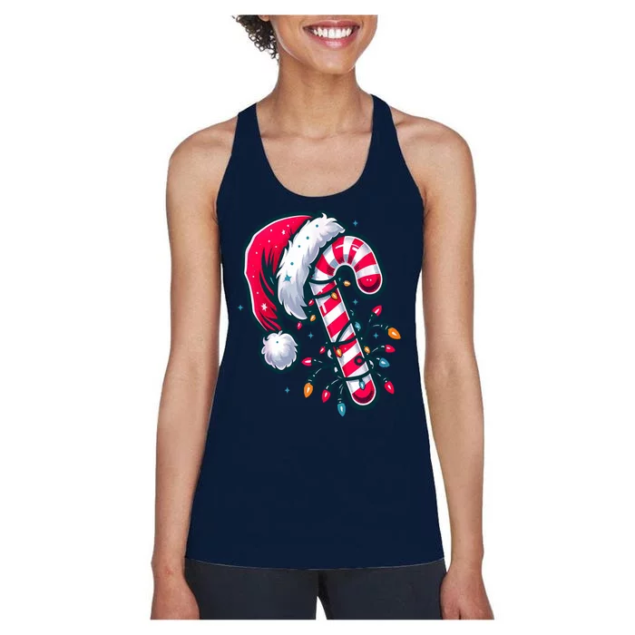 Candy Cane Christmas Lights Holiday Women's Racerback Tank