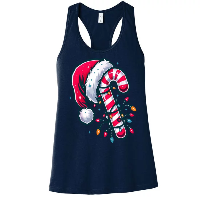 Candy Cane Christmas Lights Holiday Women's Racerback Tank