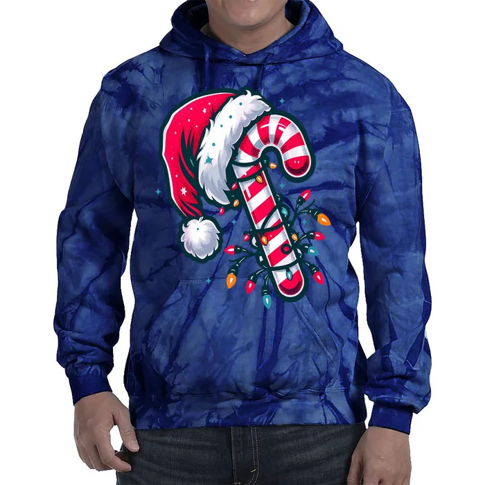 Candy Cane Christmas Lights Holiday Tie Dye Hoodie