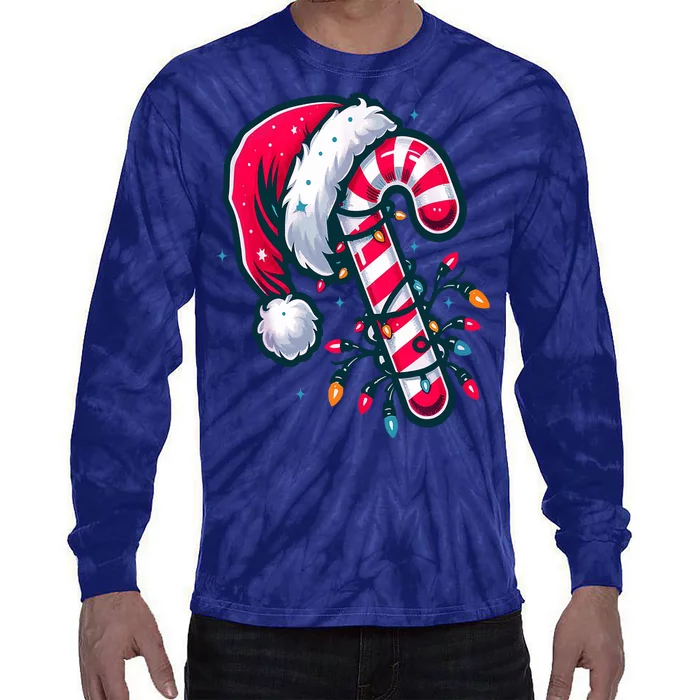 Candy Cane Christmas Lights Holiday Tie-Dye Long Sleeve Shirt