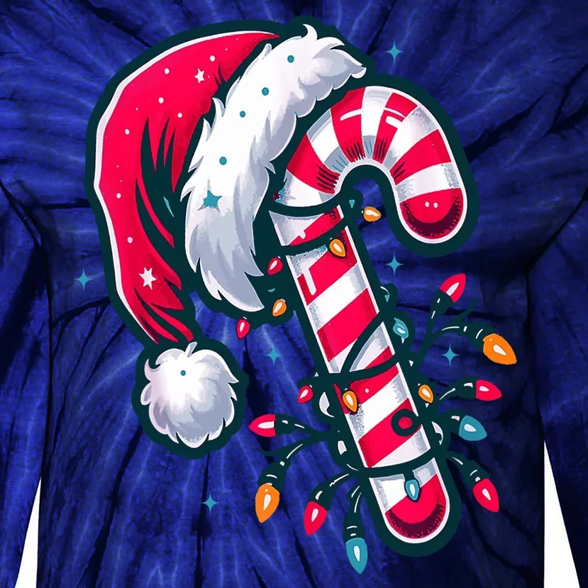 Candy Cane Christmas Lights Holiday Tie-Dye Long Sleeve Shirt