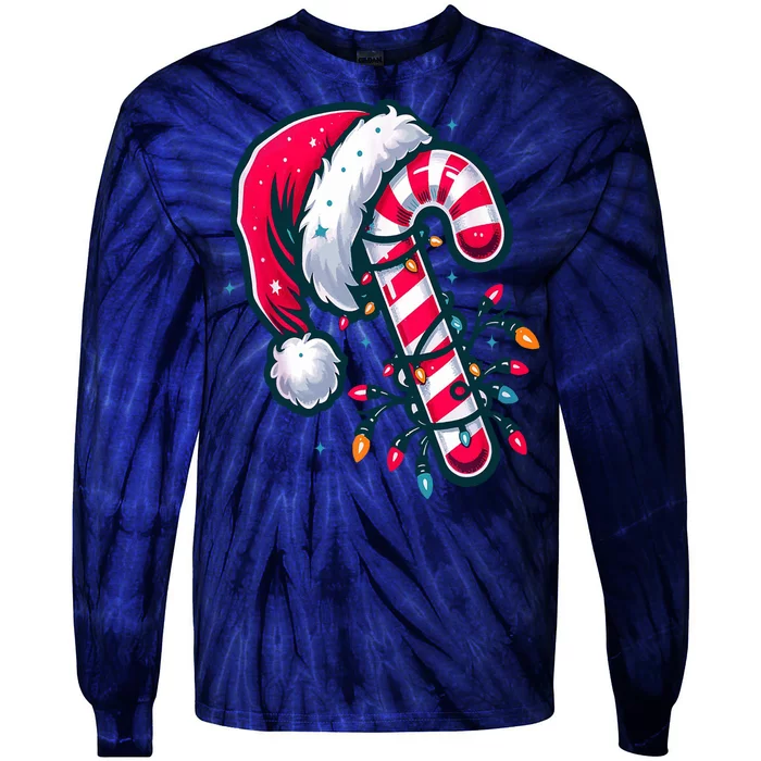 Candy Cane Christmas Lights Holiday Tie-Dye Long Sleeve Shirt