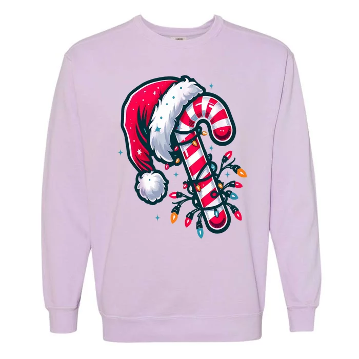 Candy Cane Christmas Lights Holiday Garment-Dyed Sweatshirt