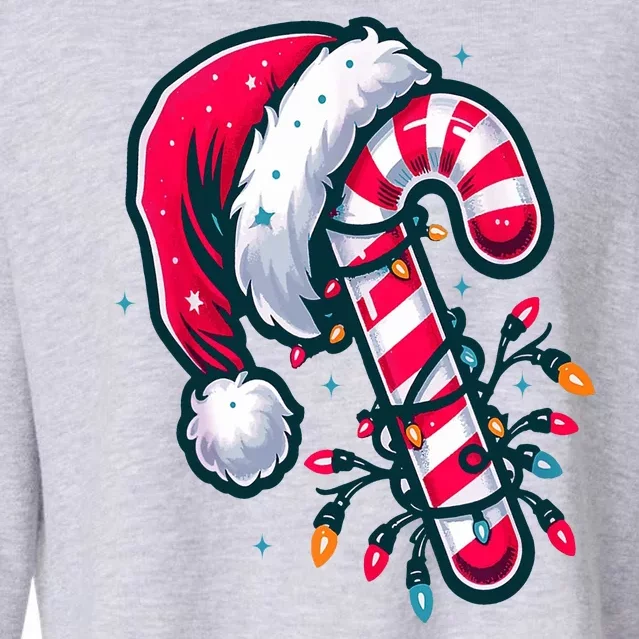 Candy Cane Christmas Lights Holiday Cropped Pullover Crew