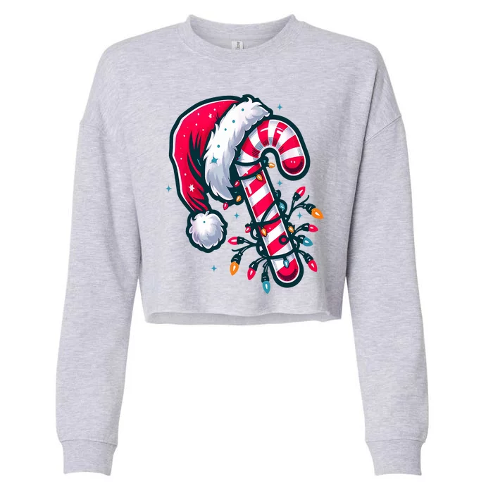 Candy Cane Christmas Lights Holiday Cropped Pullover Crew