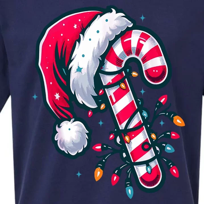 Candy Cane Christmas Lights Holiday Sueded Cloud Jersey T-Shirt