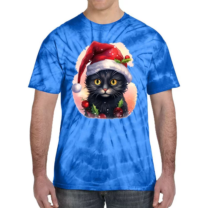 Cute Cat Christmas Black Cat Tree Lights Xmas Gift Tie-Dye T-Shirt