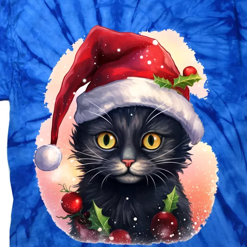 Cute Cat Christmas Black Cat Tree Lights Xmas Gift Tie-Dye T-Shirt