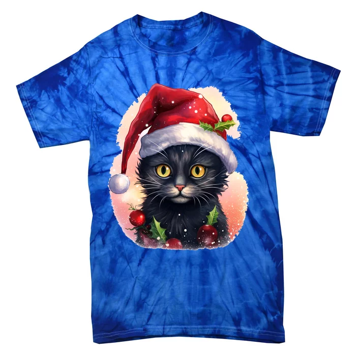 Cute Cat Christmas Black Cat Tree Lights Xmas Gift Tie-Dye T-Shirt