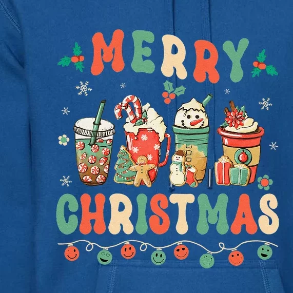 Christmas Coffee Cups Winter Snowman Cookies Groovy Xmas Premium Hoodie